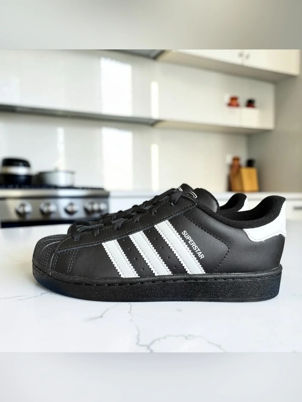 adidas Superstar II Size 3Y (Big Kids) Black White Leather Sneakers NEW